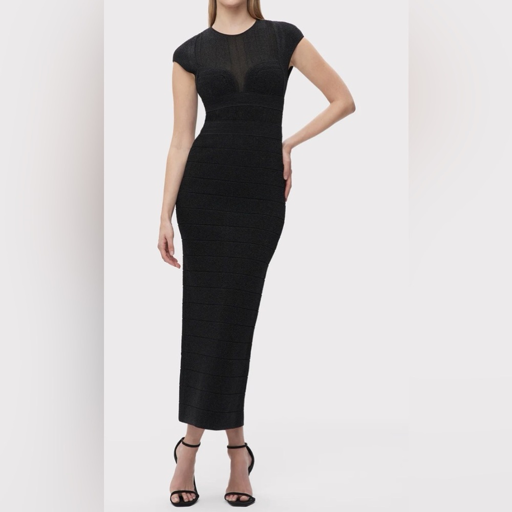 HERVE LEGER  46OPC8472780 BLACK TEXTURED SHEER BUSTIER GOWN NWT